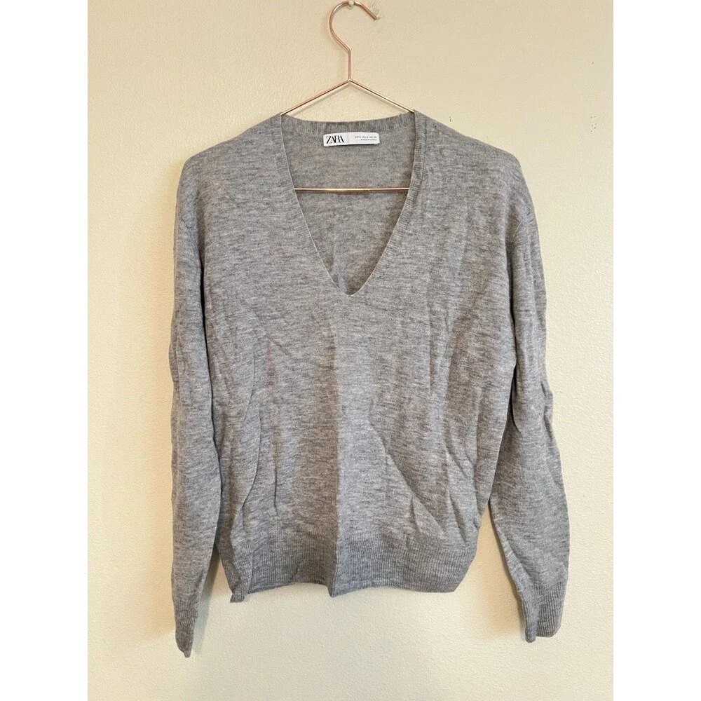 Zara Vneck Wool‎ Women’s S Oversized Gray Sweater $89